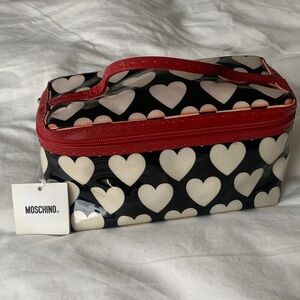 **NWT** VINTAGE MOSCHINO Heart Pattern Cosmetic Bag in Black and Cream